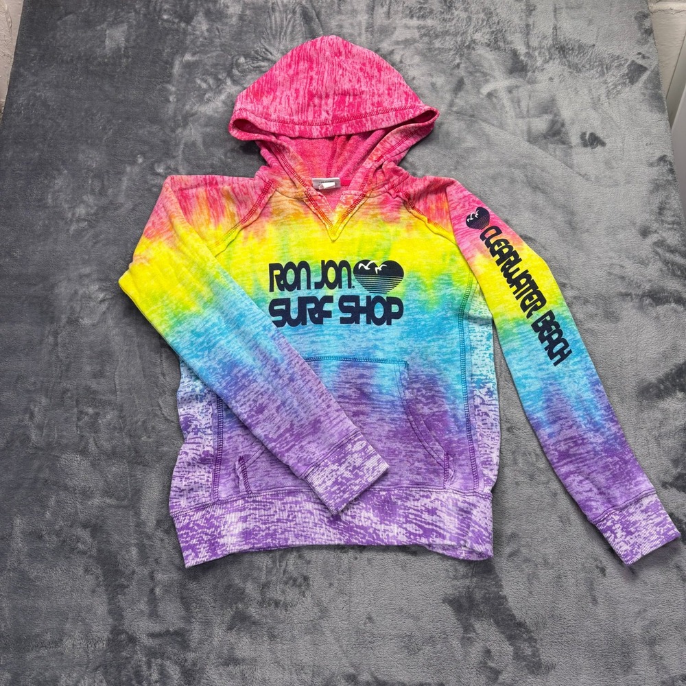 Ron Jon Surf Shop Hoodie Womens XL Rainbow Tie Dye Clearwater Beach Spellout